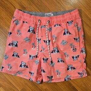 Party Pants Hammerhead Shark Bright Pink Swim Trunks Size Small